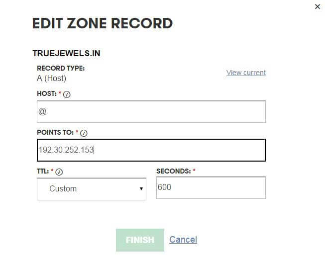 Adding A record to DNS Zone Records - github screenshot